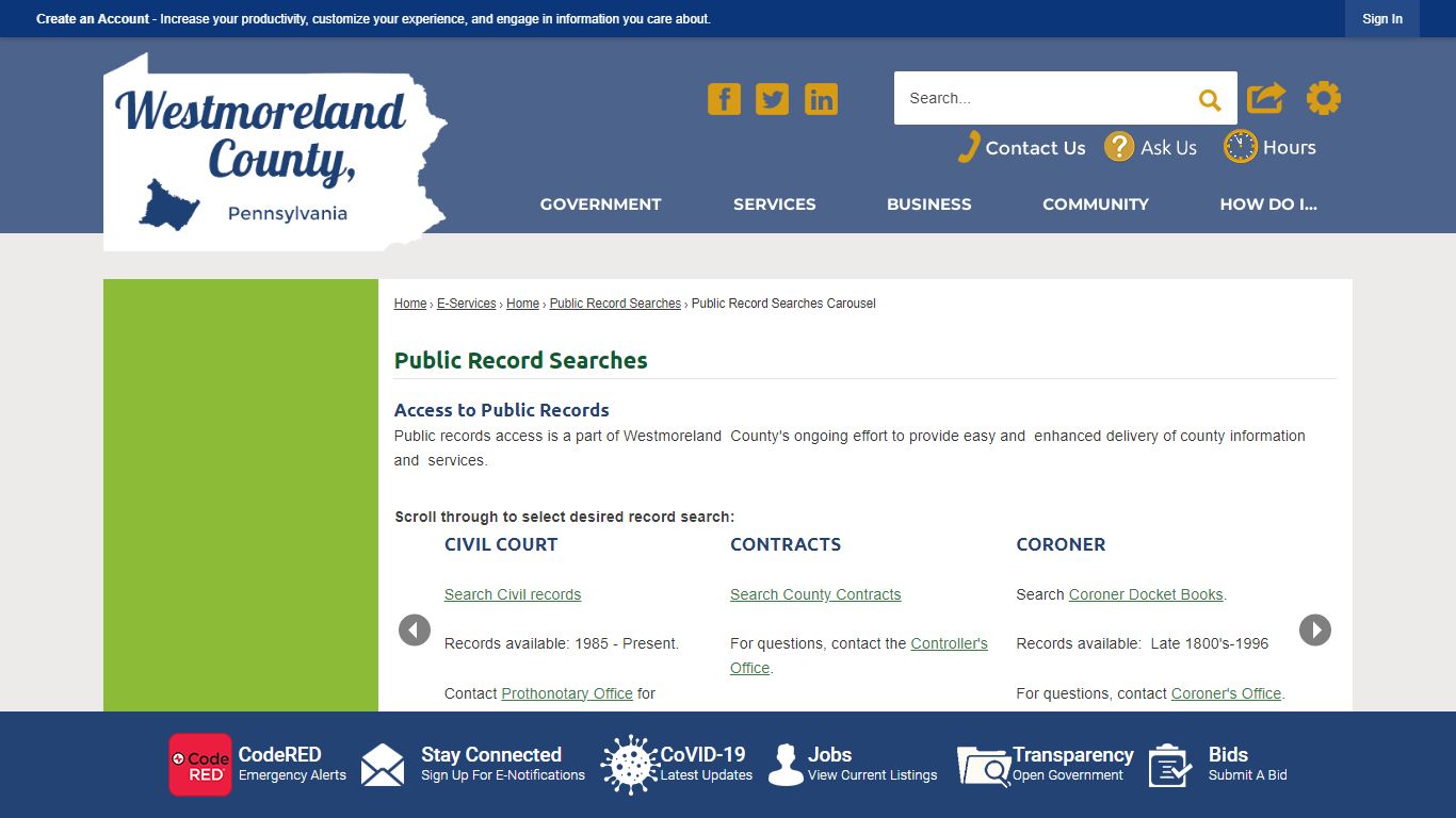 Public Record Searches - Westmoreland County, PA