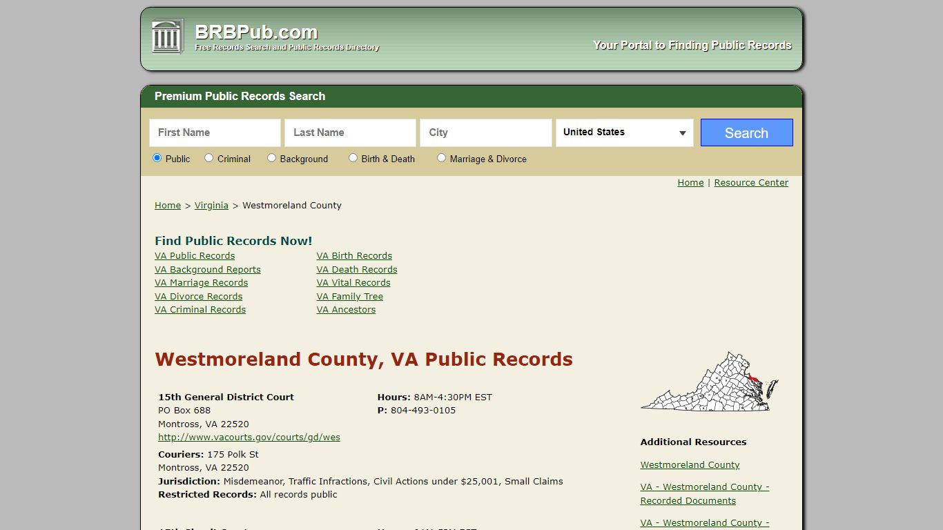 Westmoreland County, VA Public Records - BRB Pub